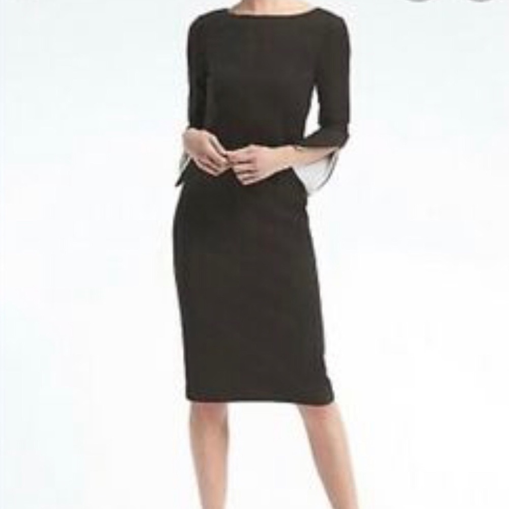 Banana Republic Black Sheath Dress with Slit Sleeves Sz 6 TALL